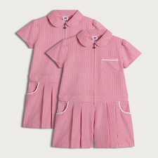 F&F School Girls 2-Pack Gingham Short Sleeved Playsuits in Red