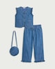 image 3 of F&F Girls 3-Piece Pure Cotton Denim Waistcoat, Trousers and Bag Set in Blue