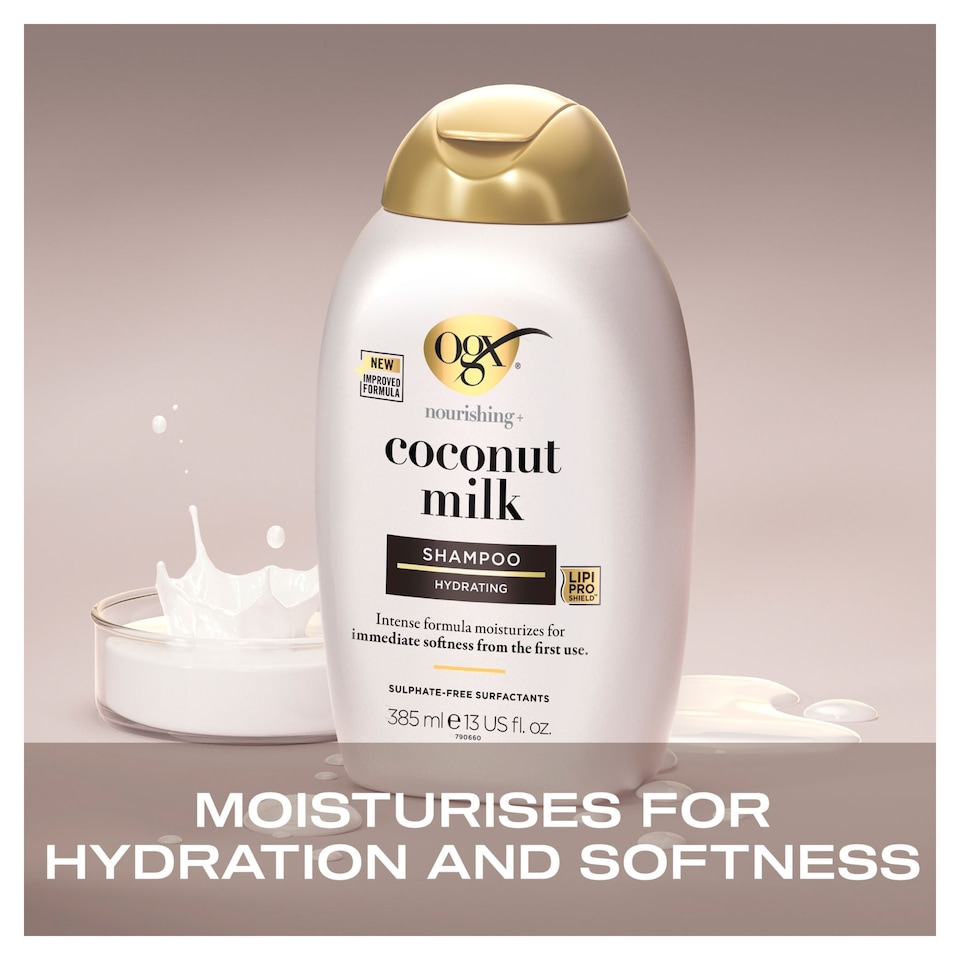 image 1 of OGX Coconut Milk Shampoo for Dry and Damaged Hair 385ml