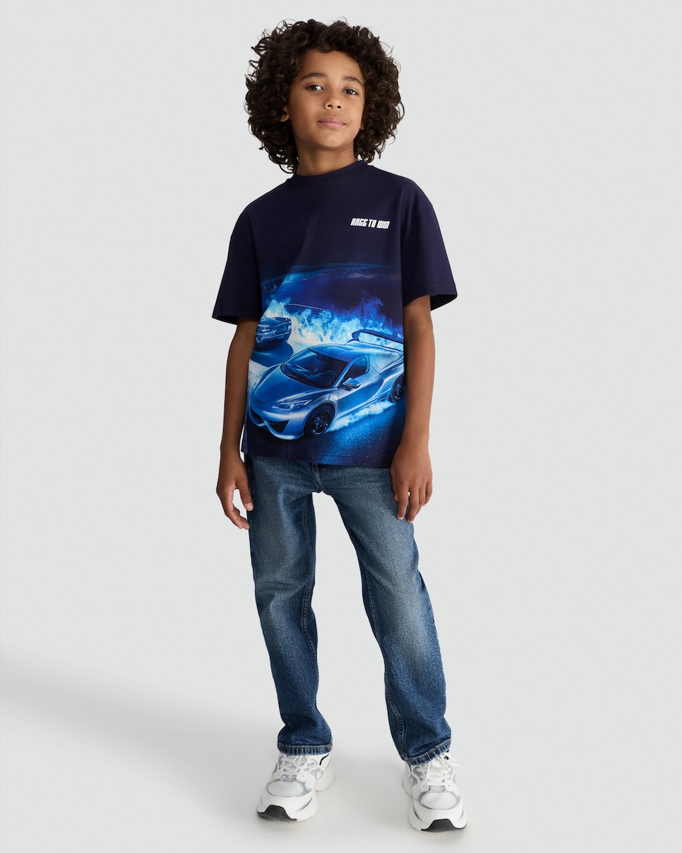 image 1 of F&F Pure Cotton Rage to Win Car Print T-Shirt in Black