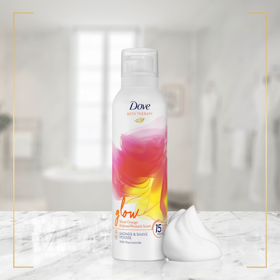 image 1 of Dove Glow Shower & Shave Mousse Blood Orange & Spiced Rhubarb 200ml