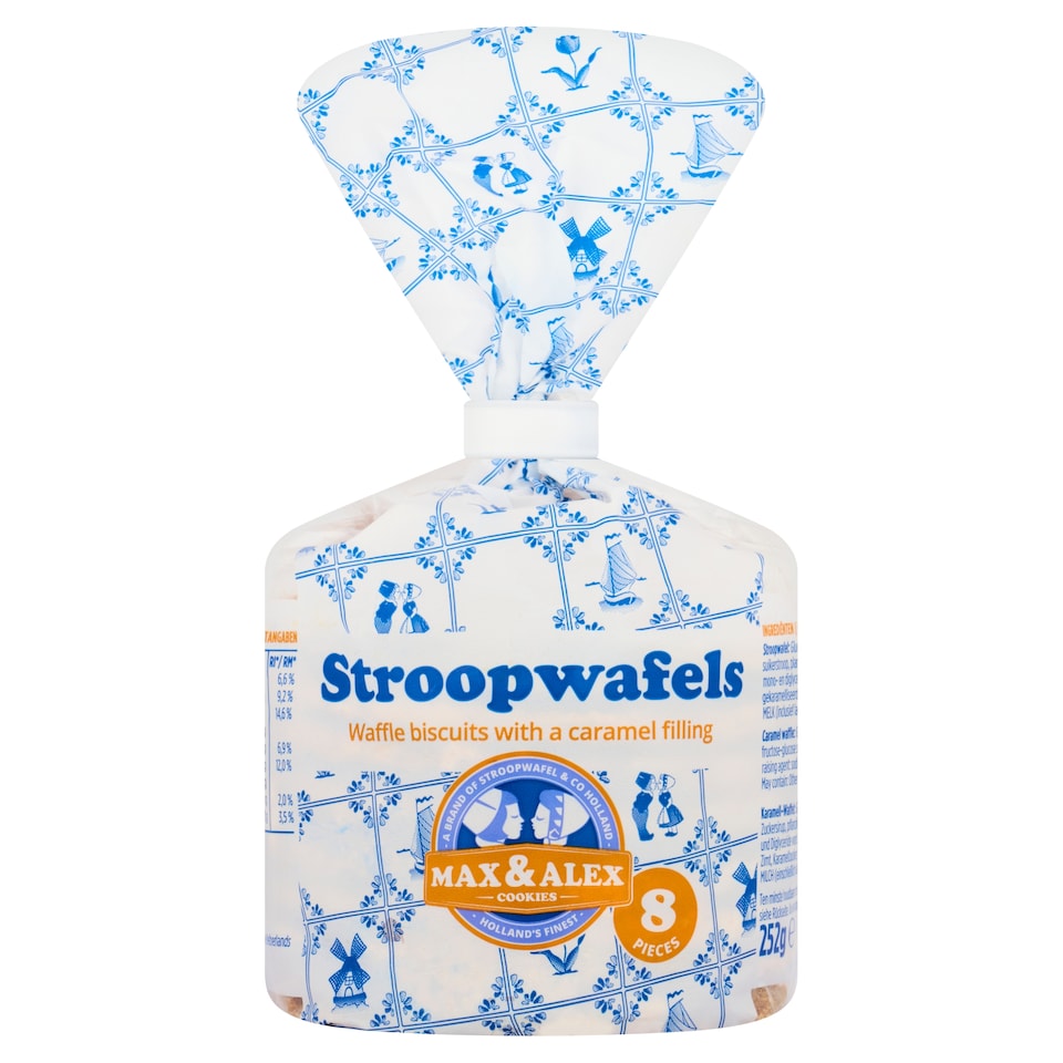 Max & Alex 8 Stroopwafels Waffle Biscuits with a caramel Filling 252g