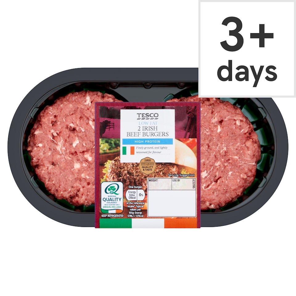 Tesco Low Fat 2 Irish Beef Burgers 227g