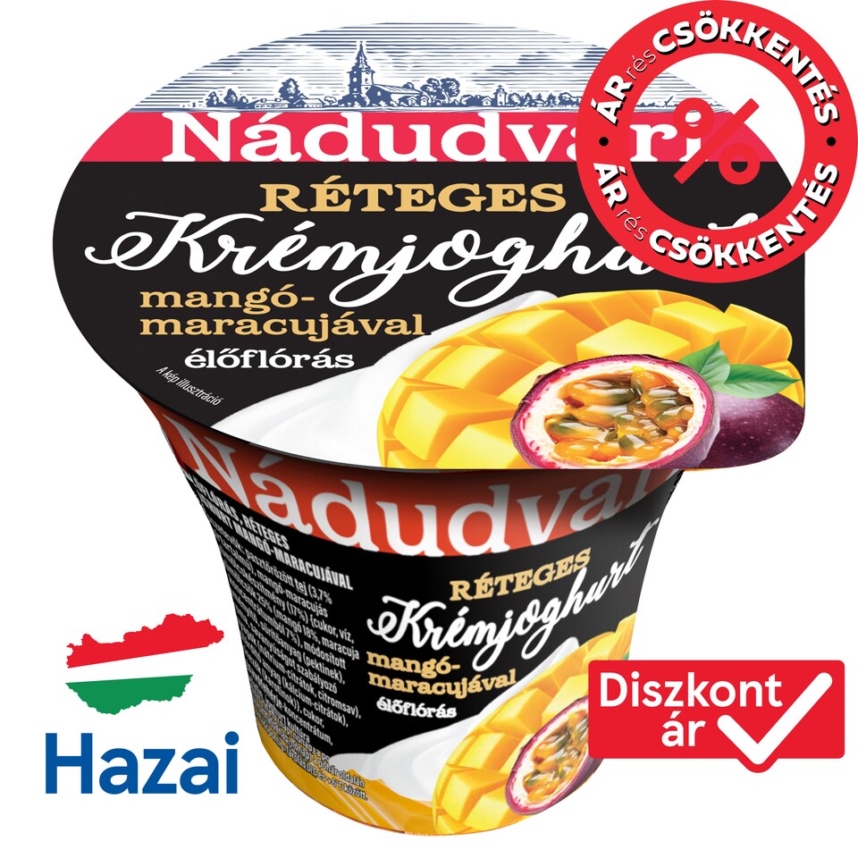 Nádudvari Live Cultures Layered Cream Yoghurt with Mango and Passion Fruit 180 g