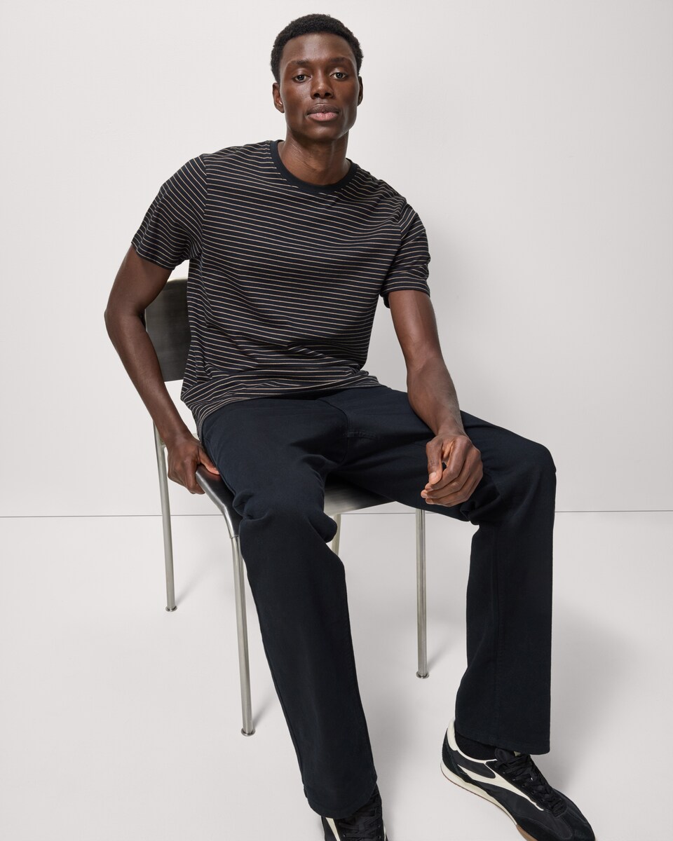 image 1 of F&F Pure Cotton Striped T-Shirt in Black