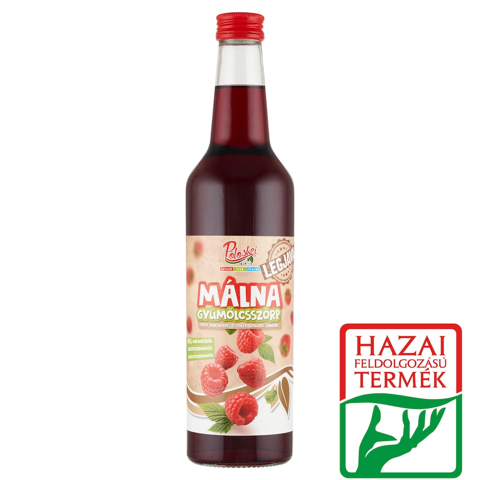 Pölöskei málna gyümölcsszörp fekete berkenyével és feketerépalével színezve 0,7 l