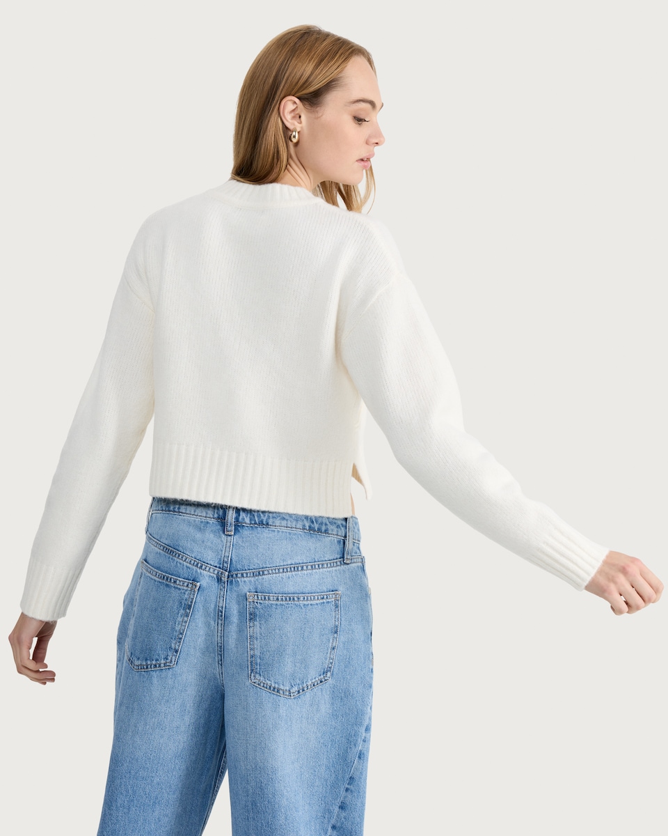 image 1 of F&F Knitted Bow Detail Cropped Jumper in Cream