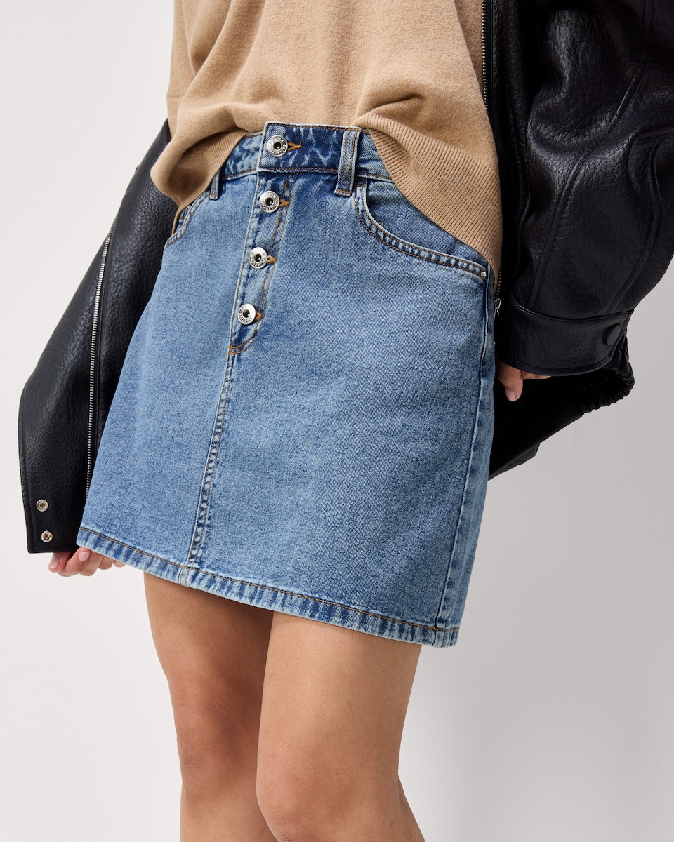 image 1 of F&F Pure Cotton Denim Mini Skirt in Blue