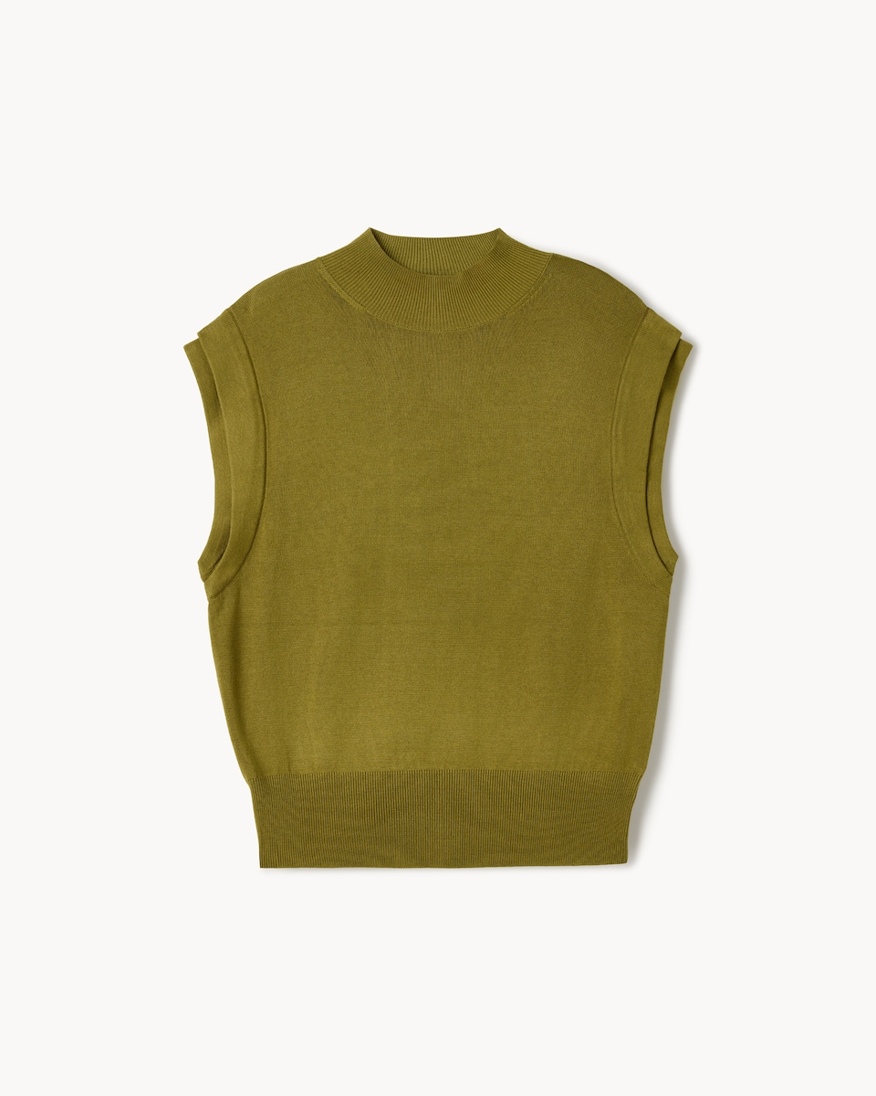 image 1 of F&F Pleated Turtle Neck Tank Top in Green