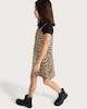 image 1 of F&F Girls Crinkle Textured Leopard Print T-Shirt Dress in Multi Black