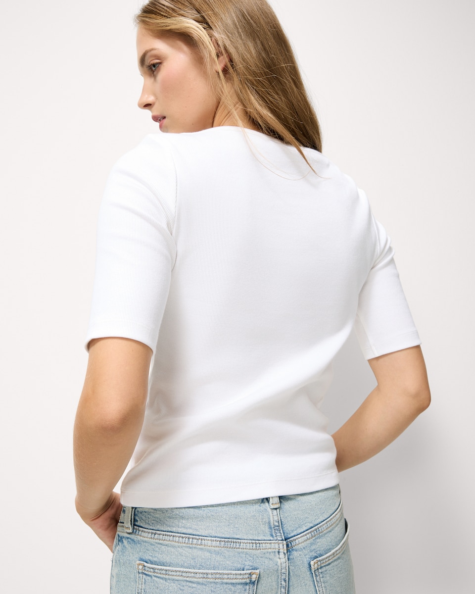 image 1 of F&F Cotton Rich Slash Neck T-Shirt in White