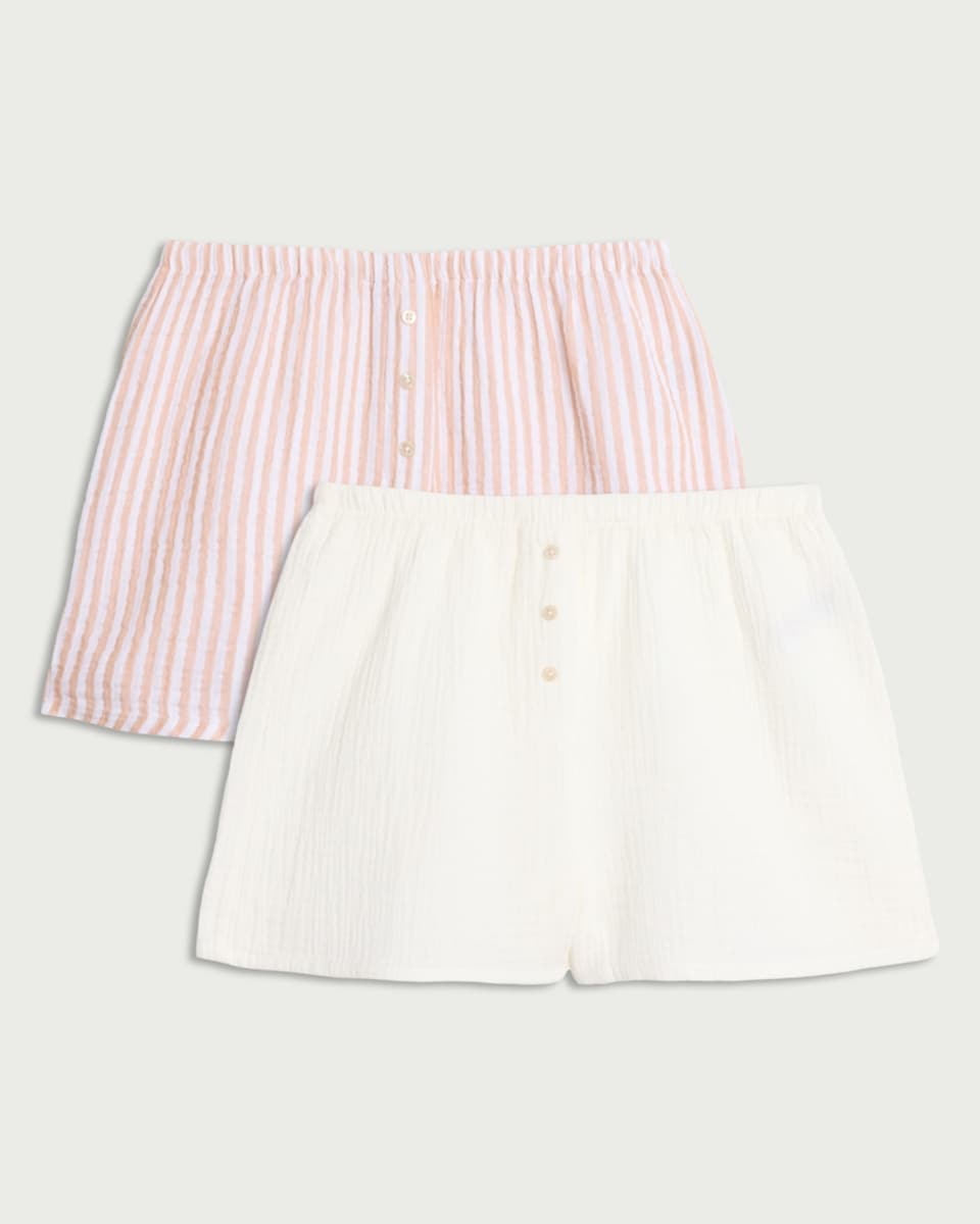 image 1 of F&F 2-Pack Pure Cotton Button Detail Pyjama Shorts in Multi