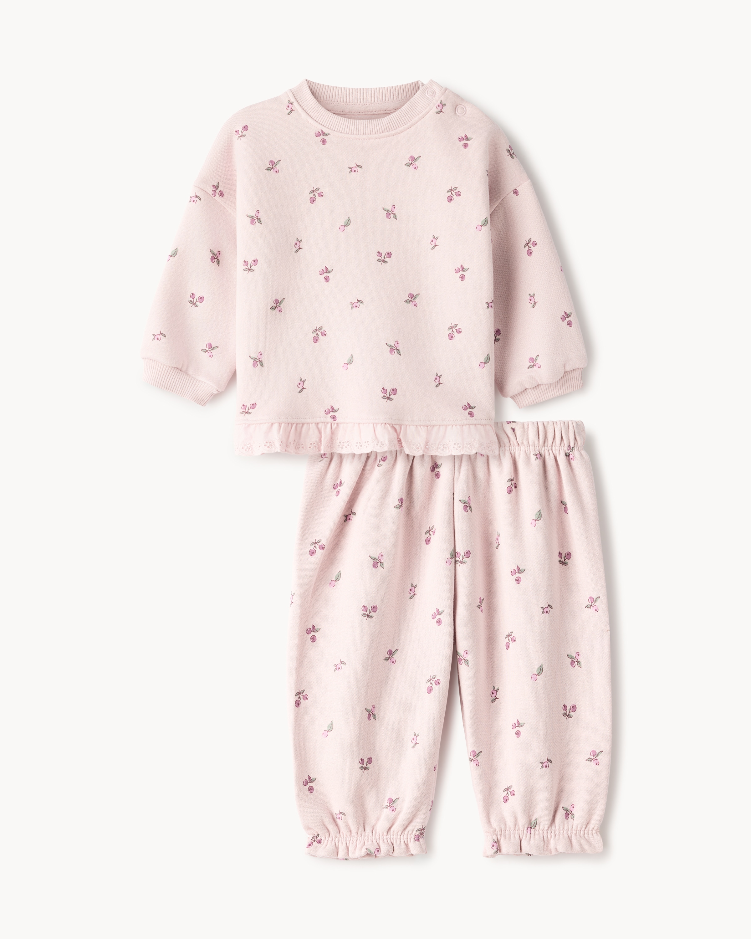 F&F Baby Cotton Rich Floral Sweatshirt and Joggers Set in Pink