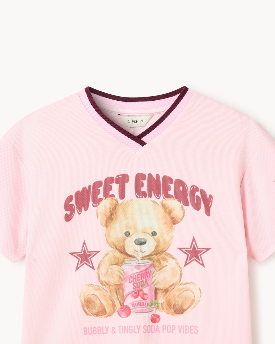 image 1 of F&F Girls Teddy Bear T-Shirt in Pink