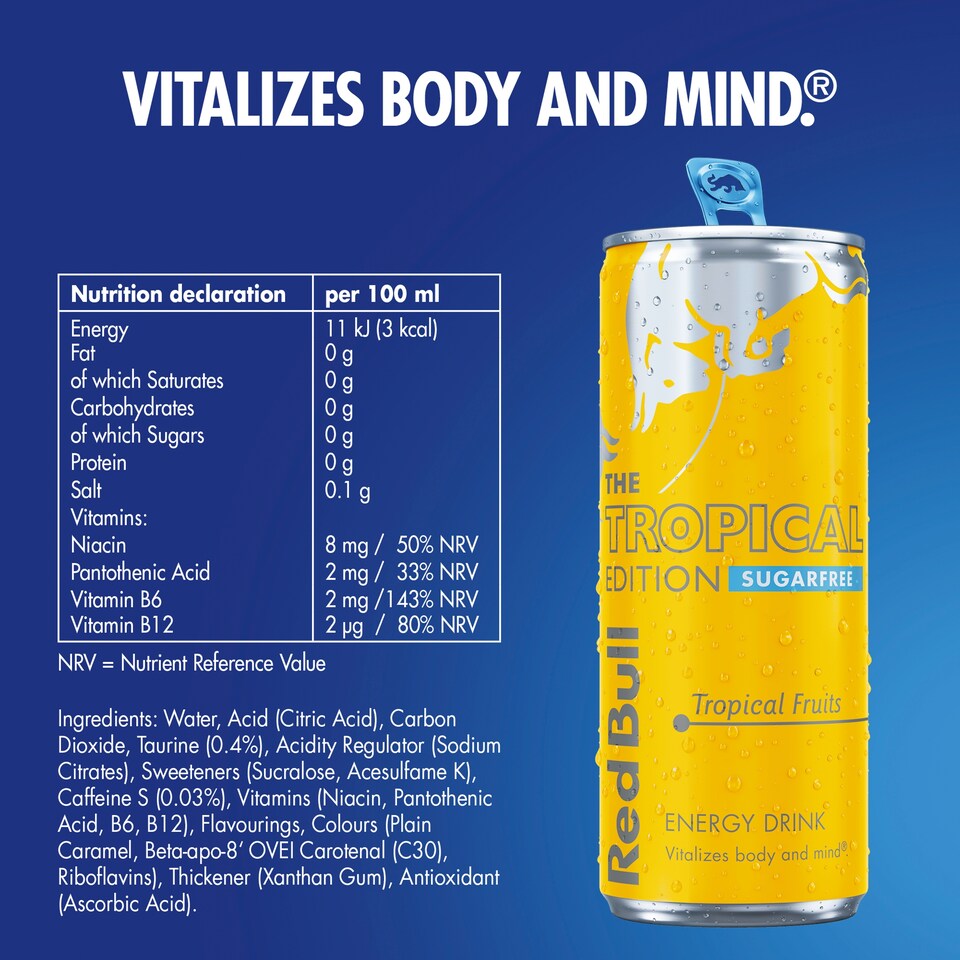image 1 of Red Bull Sugar Free Tropical Fruit Edition 4X250ml