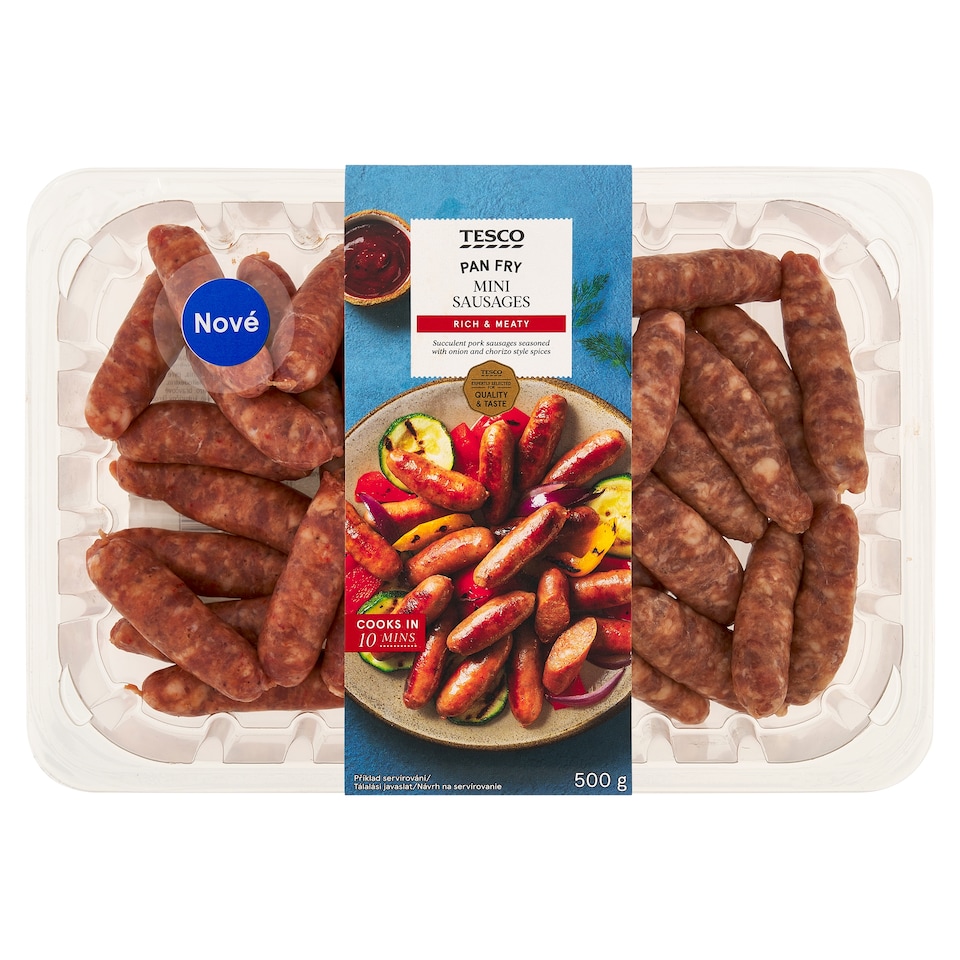 Tesco Bravčové klobásky v štýle chorizo a cibuľa 500 g