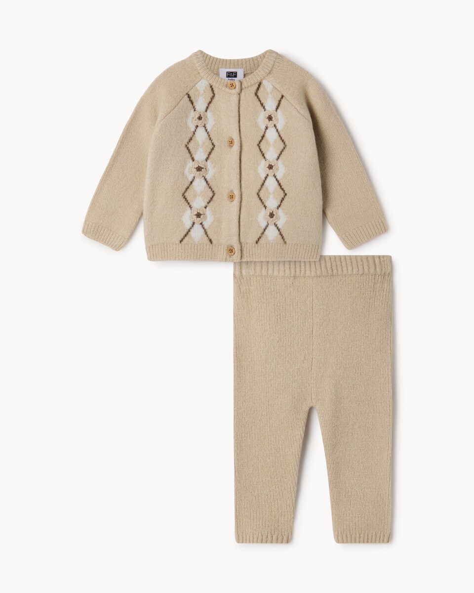 image 1 of F&F Baby Check Cardigan and Trousers Set in Brown