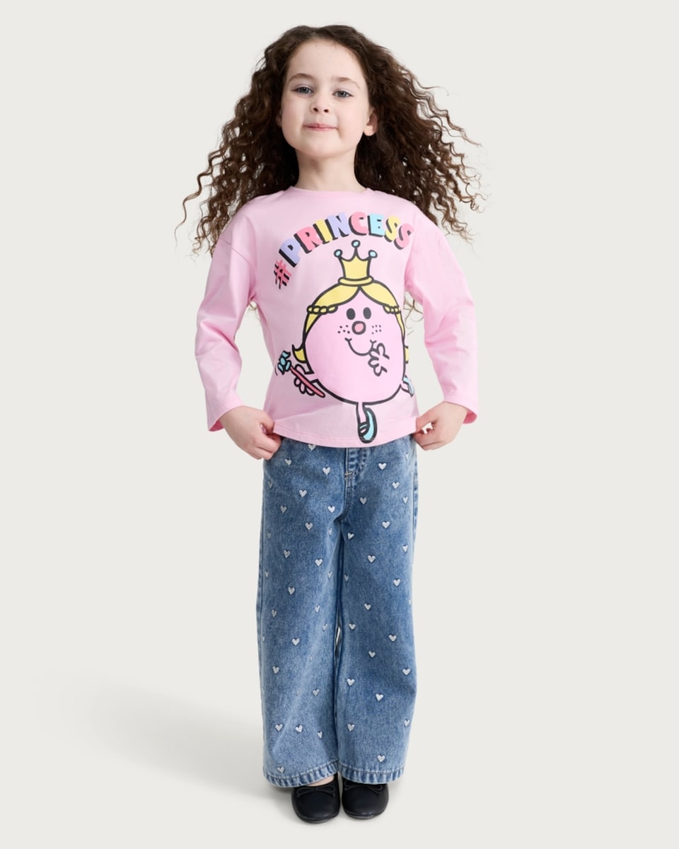 image 1 of Little Miss Princess Pure Cotton Long Sleeved Top in Pink