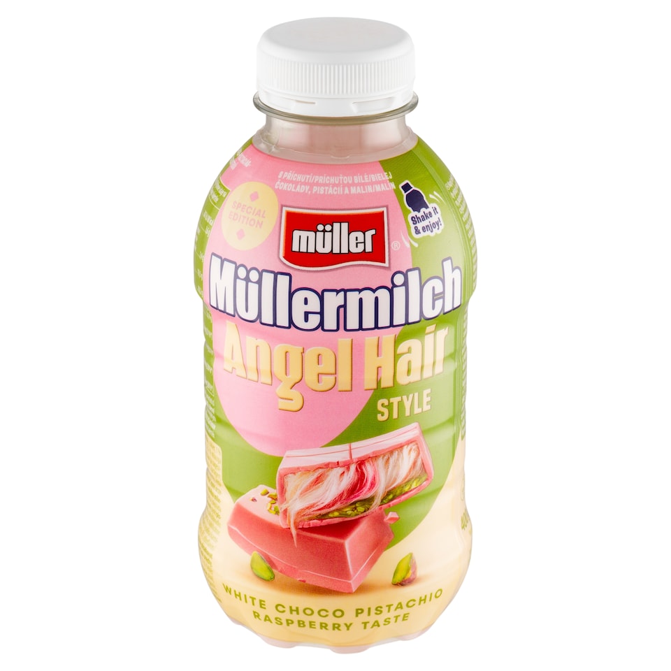 Müller Müllermilch Milk Drink with White Chocolate Pistachio and Raspberry Flavor 400g
