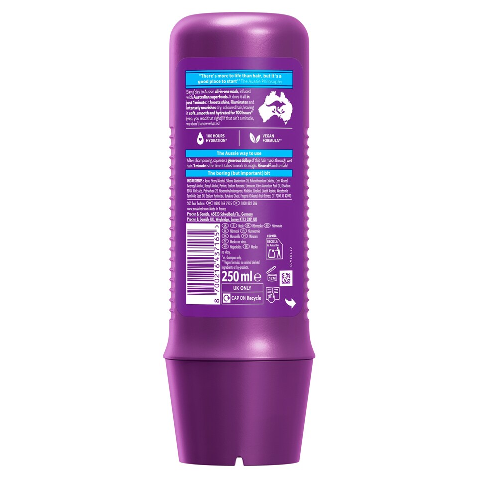 Aussie SOS 1 Minute Miracle Colour Mentő Pakolás 250ml Száraz, Festett Haj Táplálására  1. kép