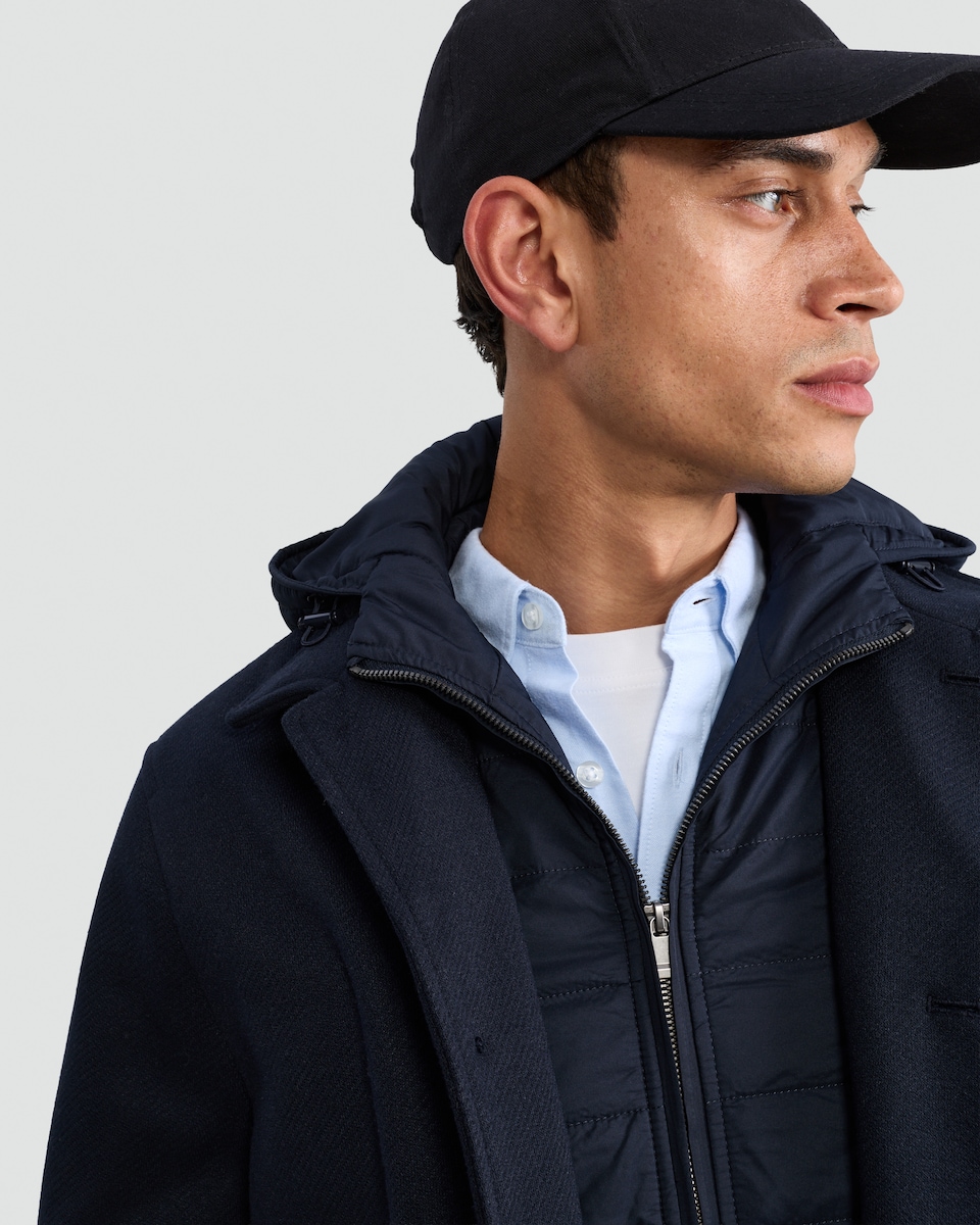 image 1 of F&F Hooded Button Up Overcoat in Navy