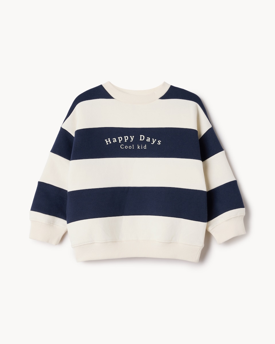 image 1 of F&F Boys Cotton Rich Striped Sweatshirt in Navy