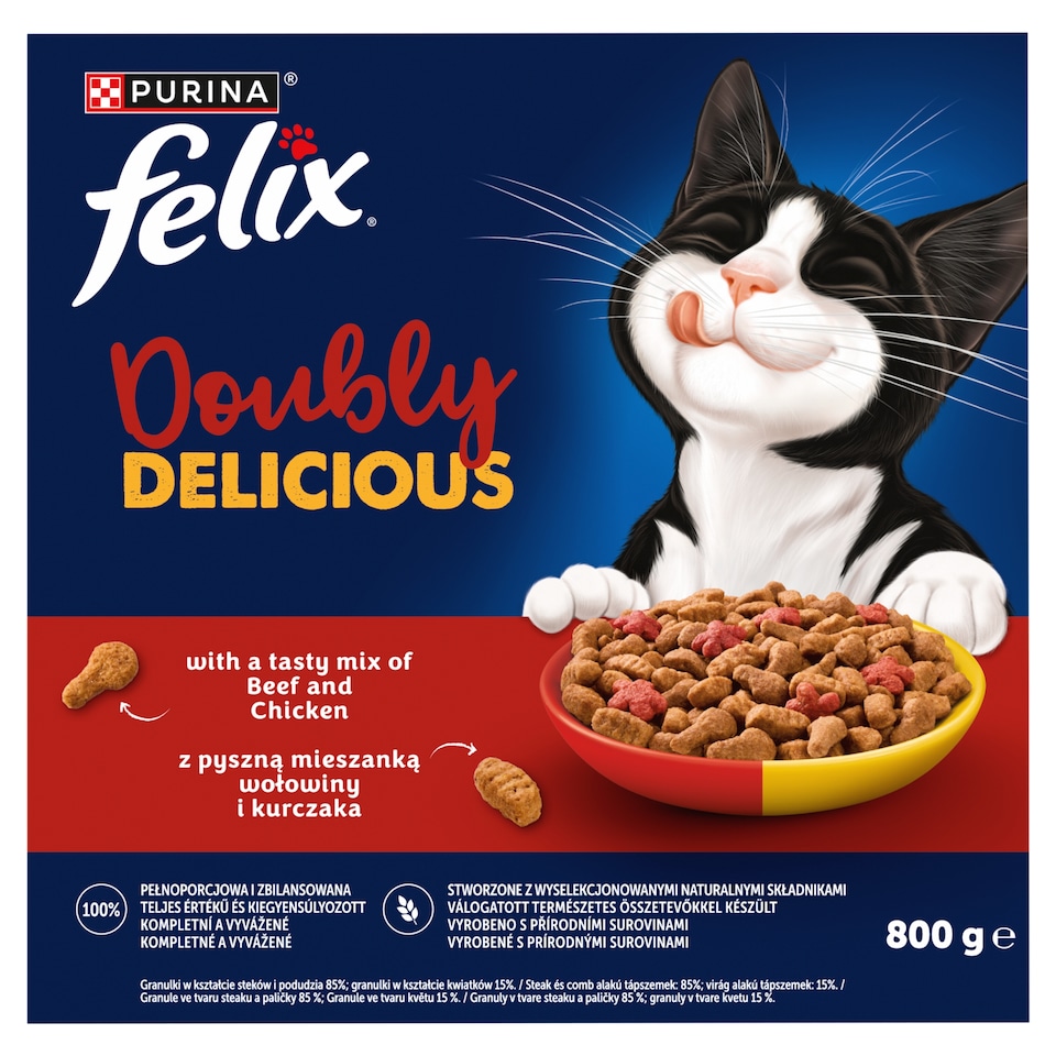 Purina Felix Doubly Delicious marha és csirke keverékével, céklával száraz macskaeledel 800 g