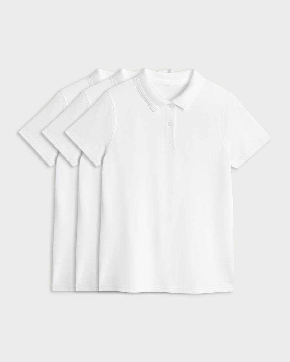 image 1 of F&F School Girls 3-Pack Pure Cotton Regular Fit Polo Shirts in White