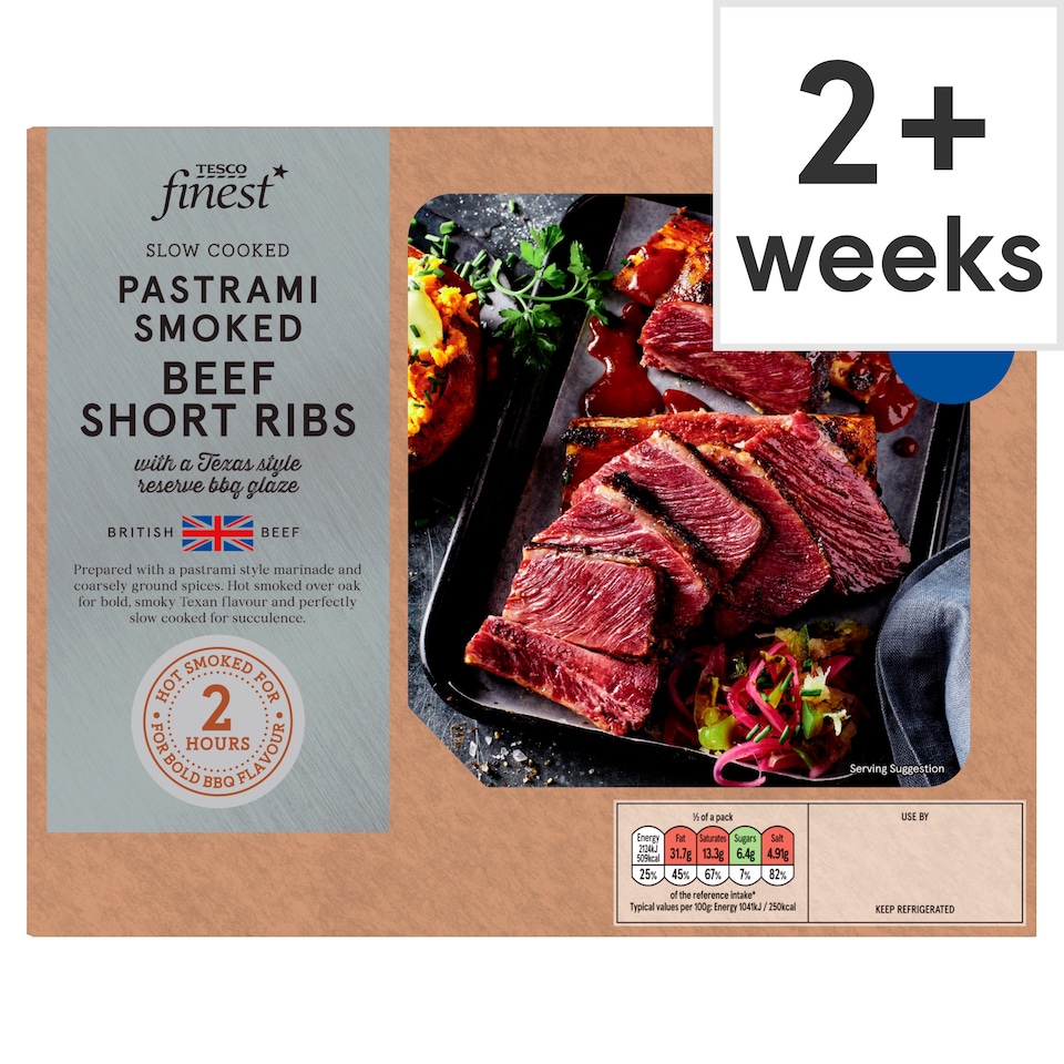 Tesco Finest Slow Cooked Pastrami Smoked Beef Shortrib with a Texas Style Reserve BBQ Glaze 478G
