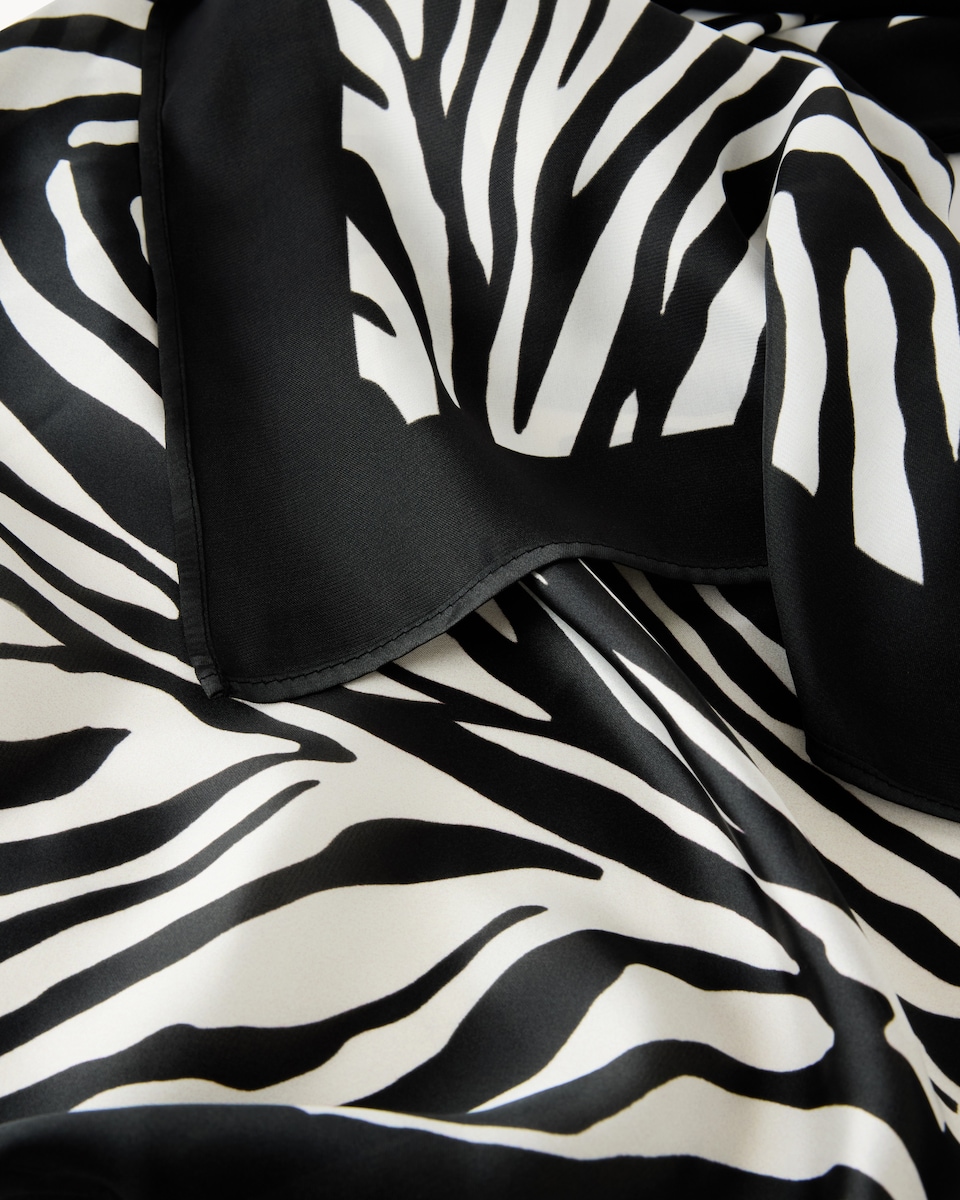 image 1 of F&F Satin Zebra Print Scarf in Multi Black White