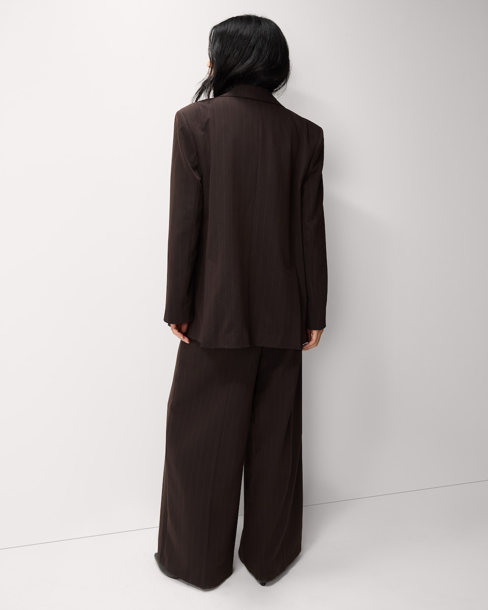 image 1 of F&F Pinstripe Pleated Wide Leg Trousers in Multi Brown