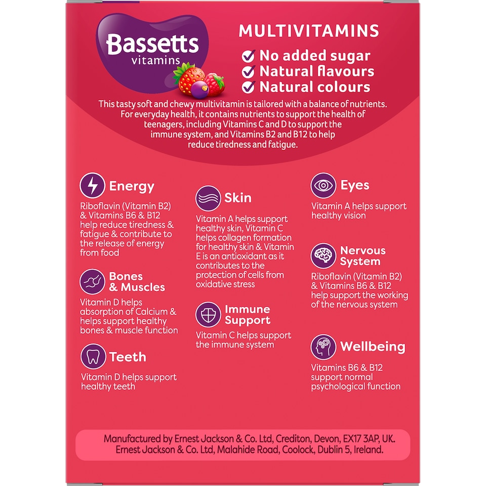 image 1 of Bassetts Multivitamins ages 12-18 years Summer Berries 30 gummies