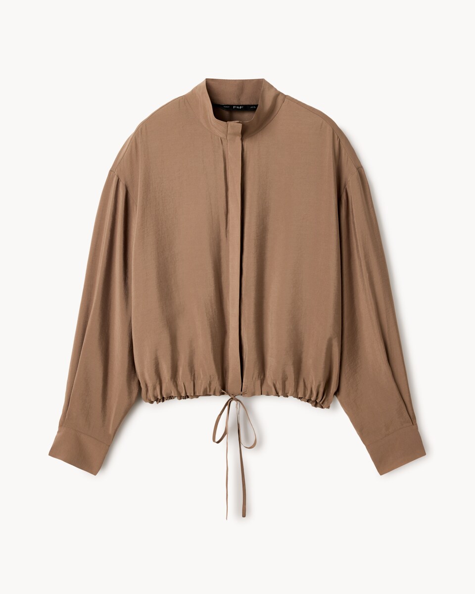 image 1 of F&F Modal Rich Funnel Neck Zip Up Jacket in Chocolate