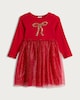image 4 of F&F Girls Cotton Rich Sequin Bow Tulle Skirt Dress in Red