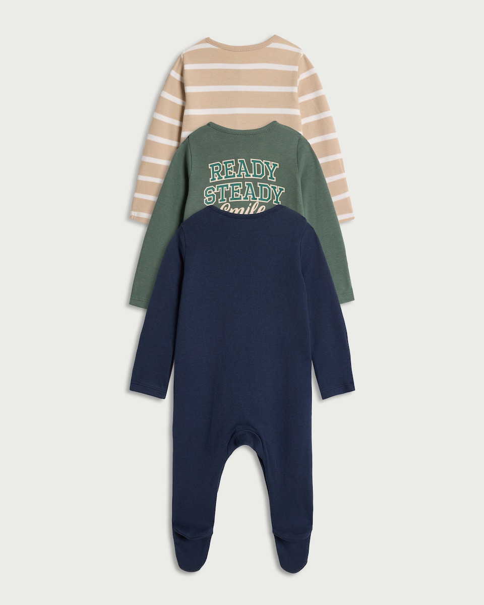 image 1 of F&F Baby 3-Pack Pure Cotton Bear Print Sleepsuits in Blue