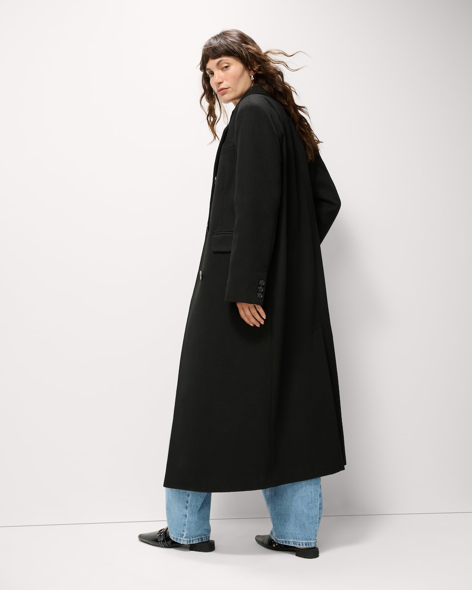 image 1 of F&F Double Breasted Formal Maxi Coat in Black