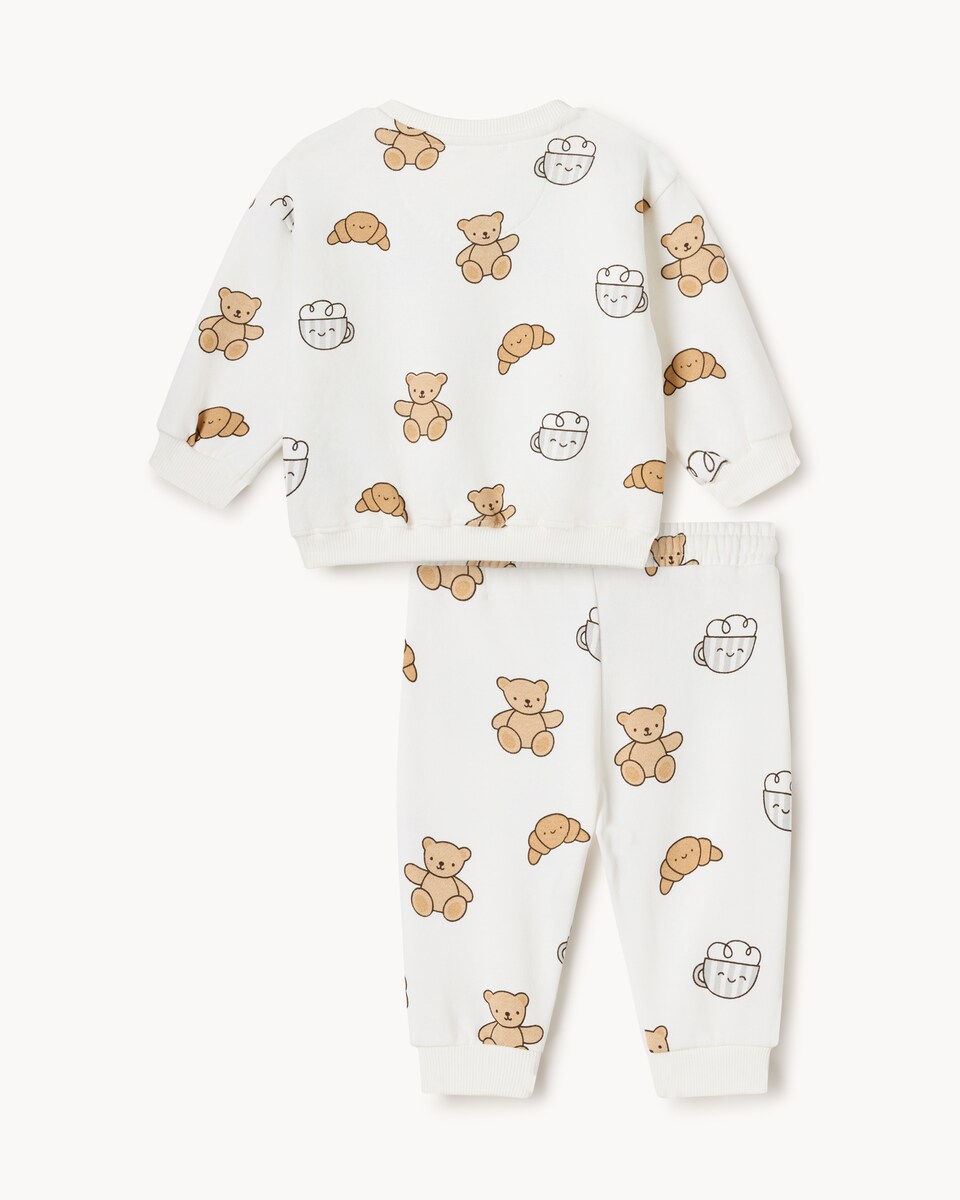 image 1 of F&F Baby Cotton Rich Bear Sweatshirt and Joggers Set in Cream