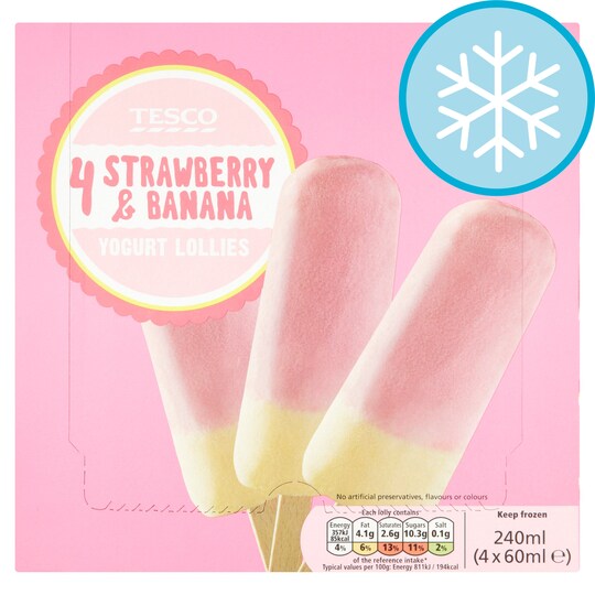 TESCO BANANA & S/BERRY YOGHURT LOLLIES 240ML Tesco Groceries