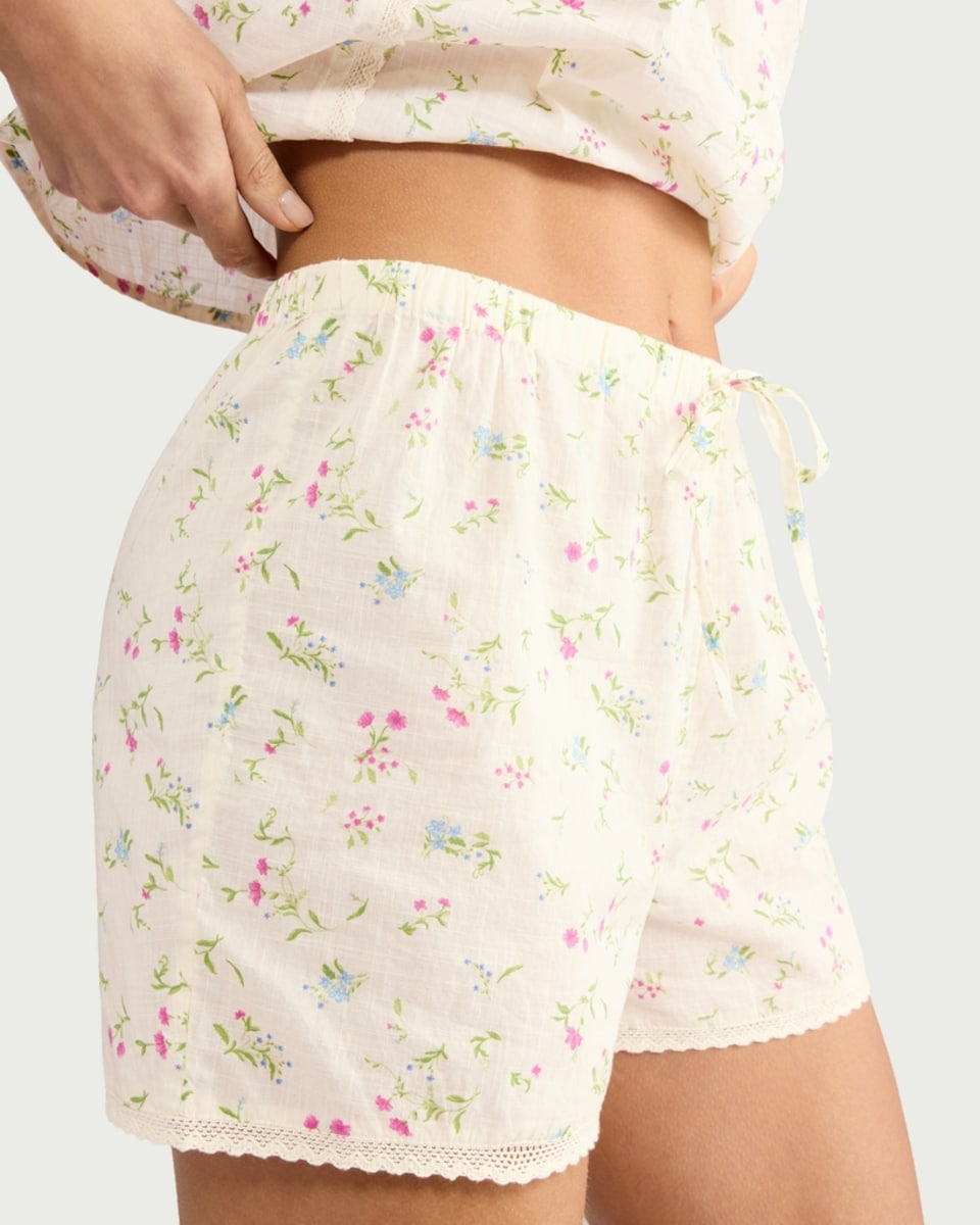 image 1 of F&F Pure Cotton Floral Print Pyjama Shorts in Multi White