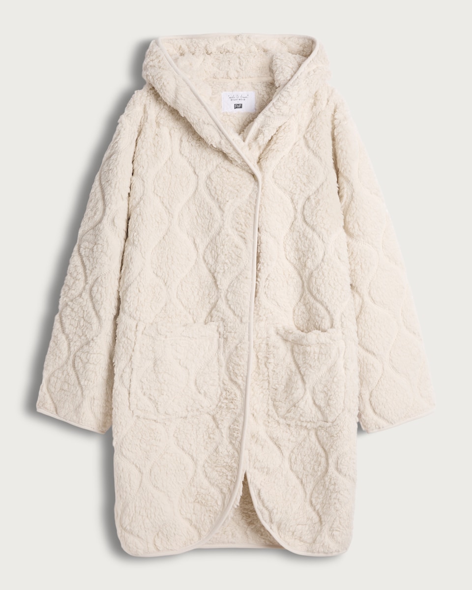 F&F Quilted Fleece Hooded Pyjama Cosy Top in Cream