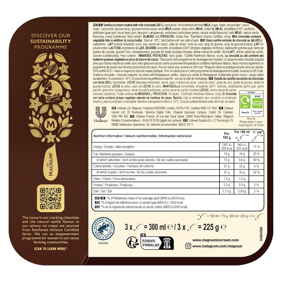 image 1 of Magnum Classic Ice Cream Sticks 3x100ml