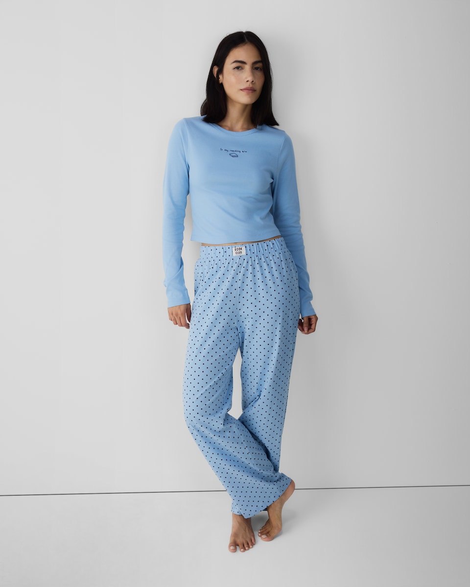 image 1 of F&F Pure Cotton Micro Spot Pyjama Bottoms in Blue