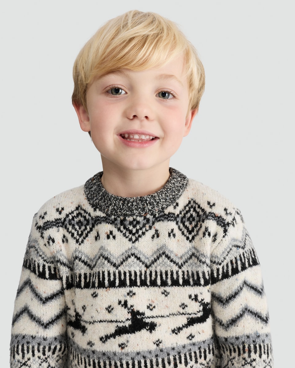 image 1 of F&F Boys Reindeer Fair Isle Print Jumper in Grey
