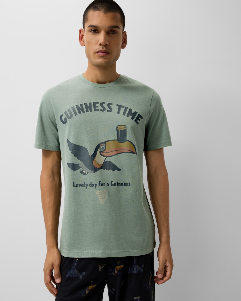 image 1 of Guinness Fleece Bottoms Pyjama Set in Black