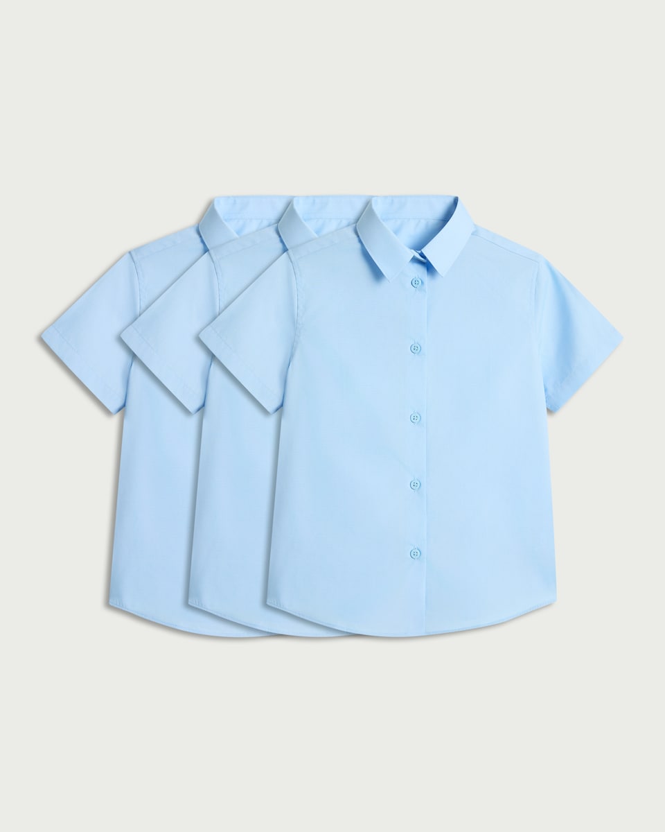 image 1 of F&F School Girls 3-Pack Regular Fit Short Sleeved Shirts in Blue