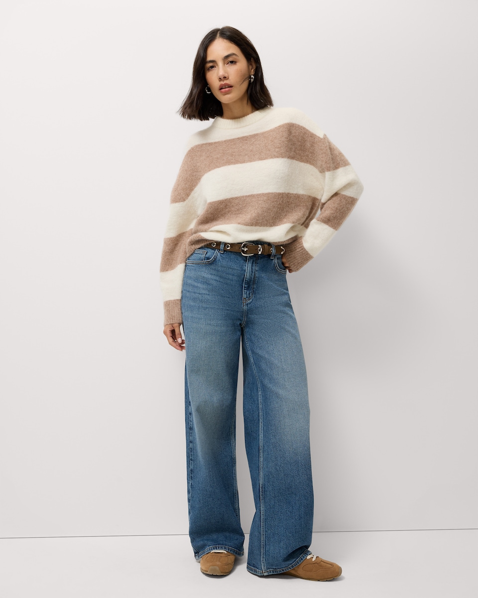 image 1 of F&F Alpaca Wool Blend Striped Jumper in Neutral