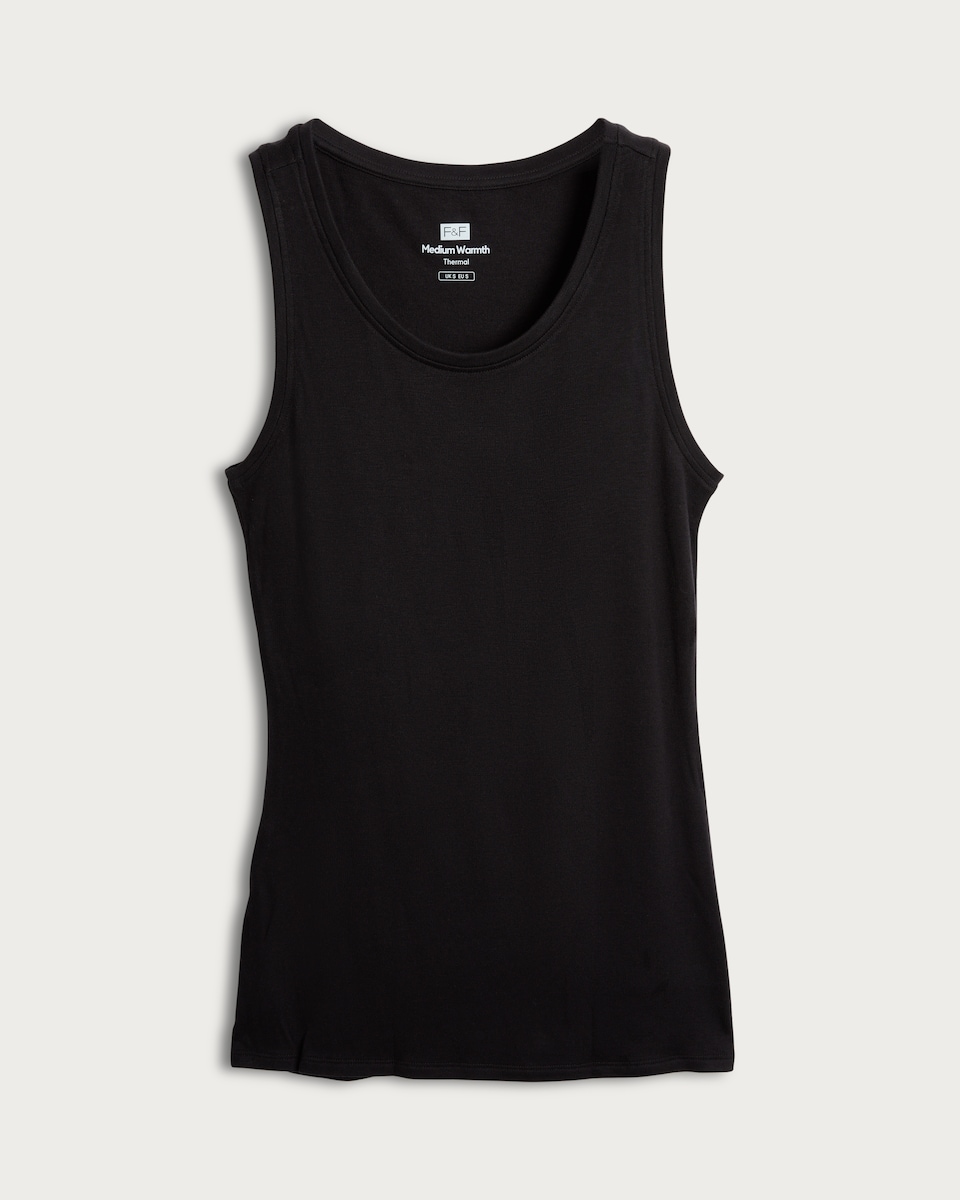 image 1 of F&F Soft Touch Thermal Scoop Neck Cami Top in Black