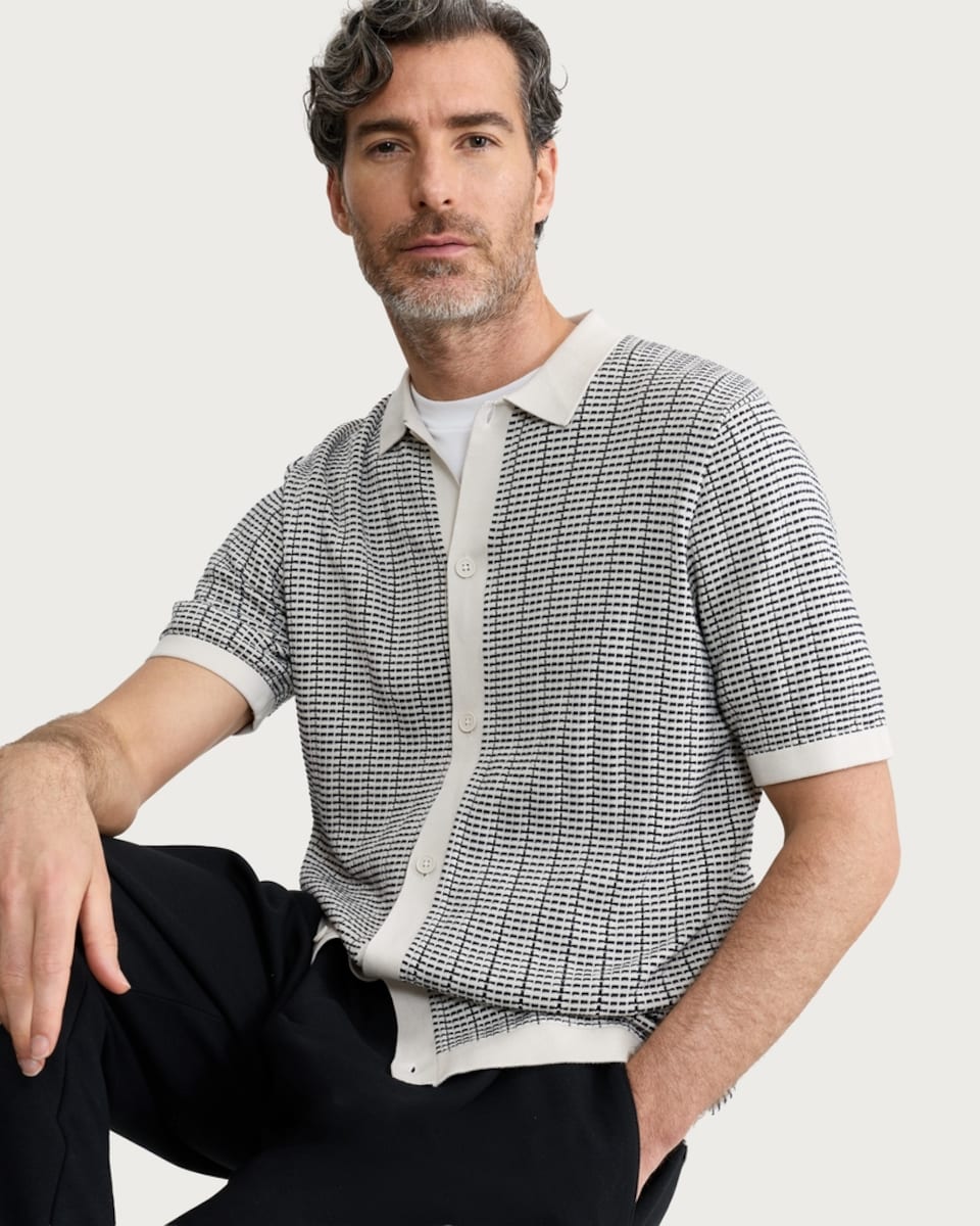 image 1 of The F&F Edit Pure Cotton Jacquard Button Up Polo Shirt in Multi White