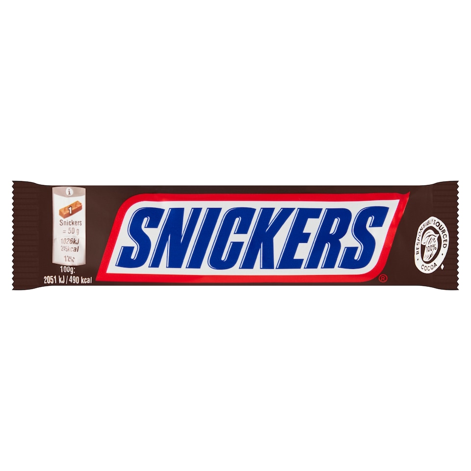 Obrázek 1 pro produkt Snickers Mléčná čokoláda plněná nugátem, karamelem a arašídy 50g