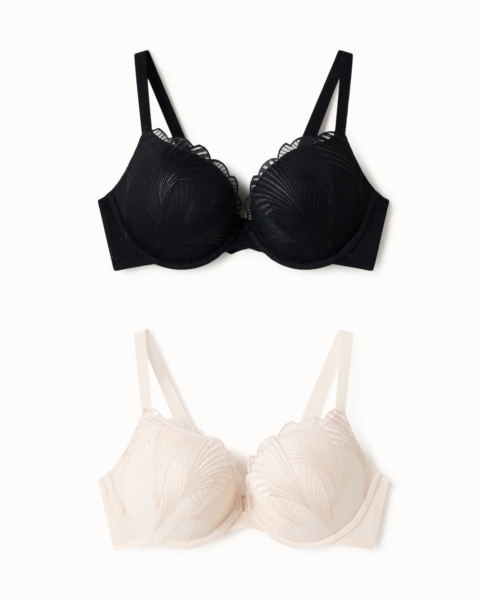 image 1 of F&F 2-Pack Embroidered Wired Push Up Bras in Multi